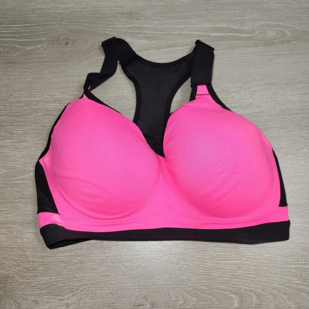 Victoria's Secret VSX Incredible Padded Racerback Pink Black Sports Bra34DD, Uw